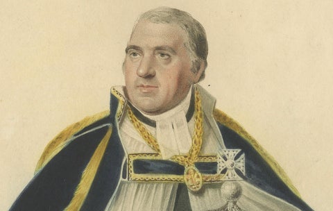 Dean of Westminster Bringing the Crown, Coronation of George IV, 1824 Engraving, close-up 4