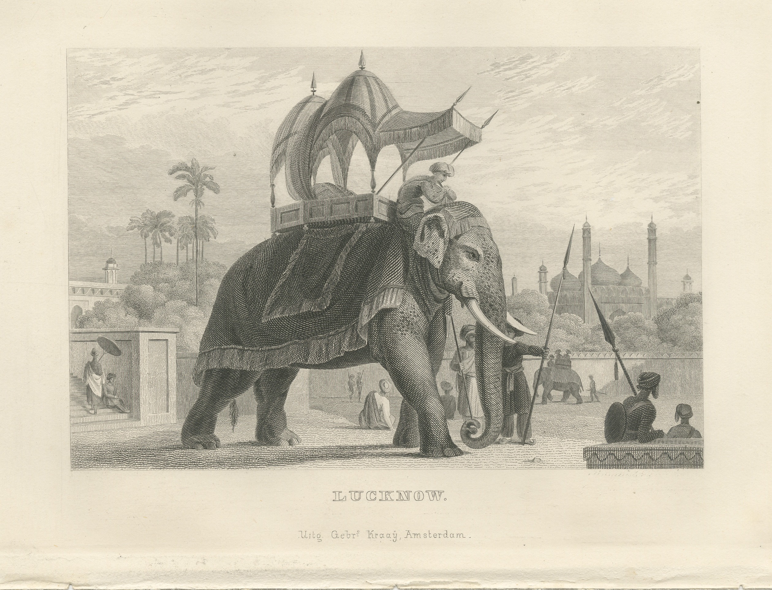 Lucknow, State Elephant with Canopied Howdah, Antique Steel Engraving, 1859