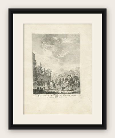 Antique Print of a Horse Fair Made after Wouwerman, 'circa 1780', shown framed