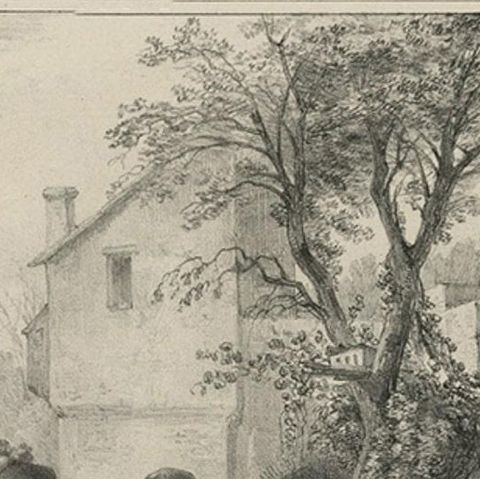 Old Print of Wouwerman and the Study of Horses, 1842, close-up 2