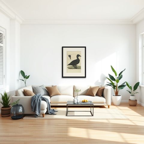 Common Scoter, Antique Bird Print ‘Anas Nigra’ by Nozeman & Sepp, 1770, shown framed in a room