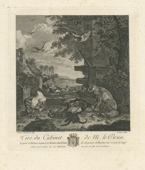 Antique Print of a River Landscape with a Fox and Birds by Le Brun (1792), view 2
