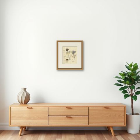 Antique Saffron Botanical Engraving, Crocus Sativus, Hand Colored, c.1831, shown framed on a wall