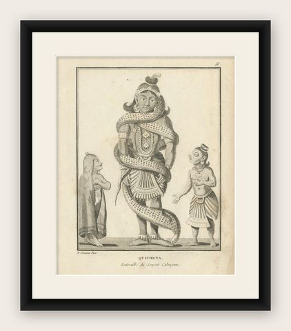 1806 French Print of Quichena: Serpent-Wrapped Deity - Hindu Engraving, shown framed