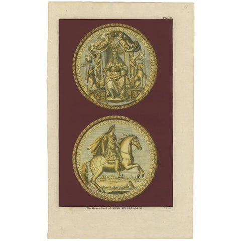 Antique Print of the Seal of King William III by Rapin de Thoyras, 1786