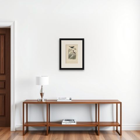 Common Blackbird, Rosy Starling and Albino Blackbird, Antique Bird Print, 1860, shown framed on a wall