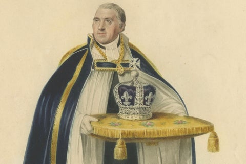 Dean of Westminster Bringing the Crown, Coronation of George IV, 1824 Engraving, close-up 5