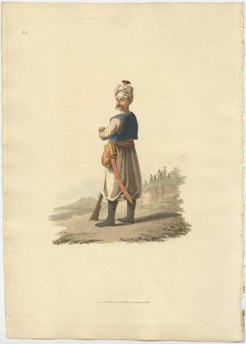 Antique Print of Janizary, Hand-Colored Aquatint, Turkey, 1818, view 2