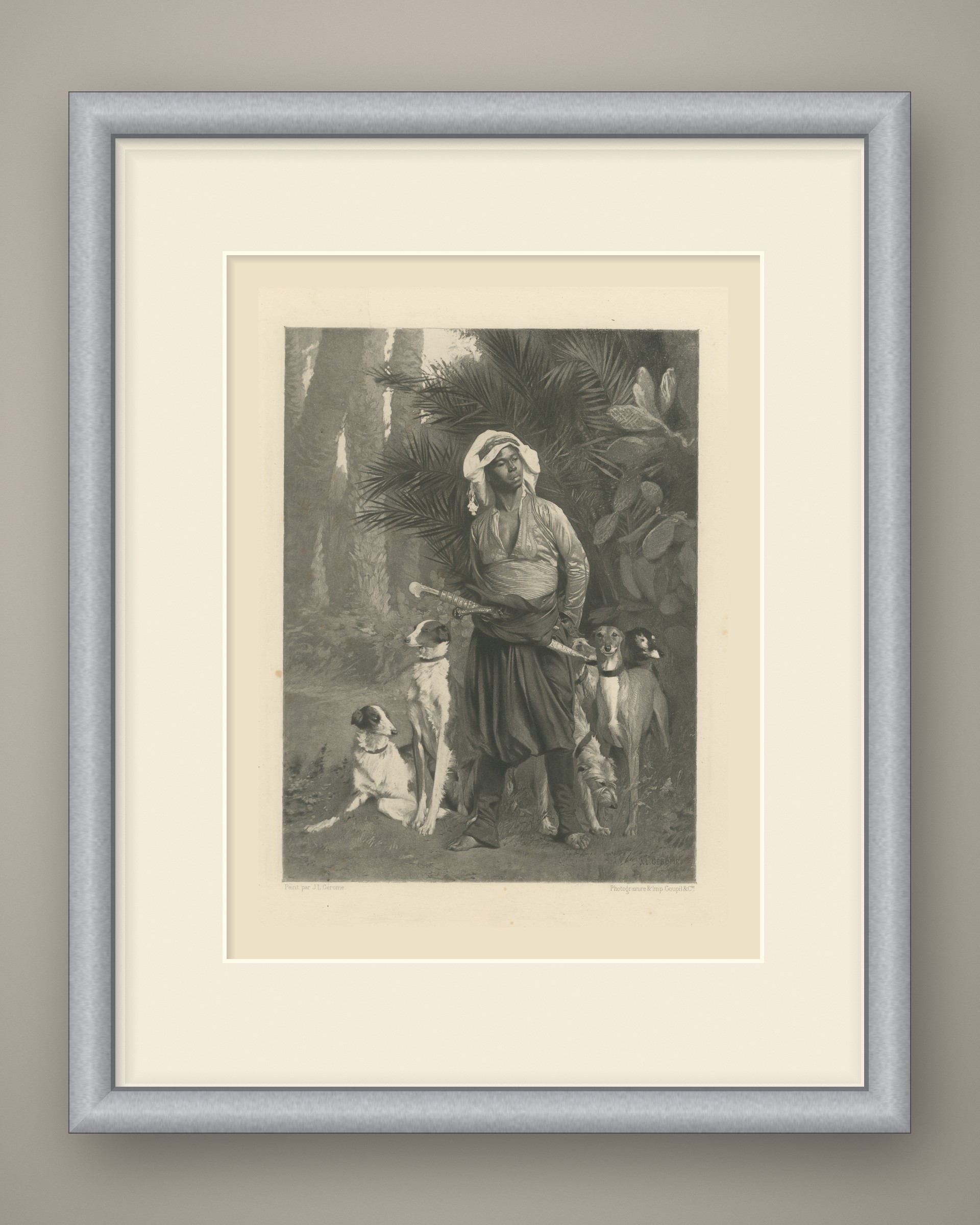 Master of the Hounds after Jean-Léon Gérôme, Antique Photogravure, circa 1880, shown framed