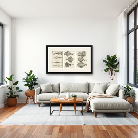 Decorative Set of Three Antique Fish Prints - Ornamental History Prints, ca.1770, shown framed in a room