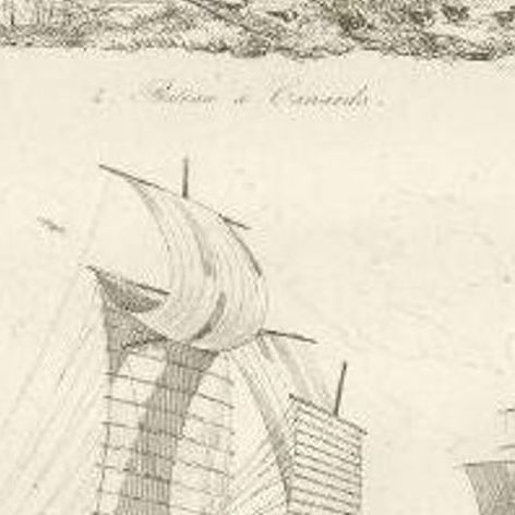 Antique Print of a Boat with Ducks and Jiaozhou Boats by Dumont d'Urville, 1834, close-up 1