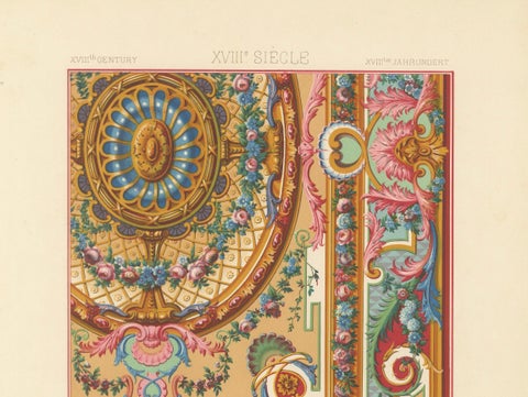 18th Century French Ceiling Design, Rococo Floral and Architectural Ornament, close-up 2
