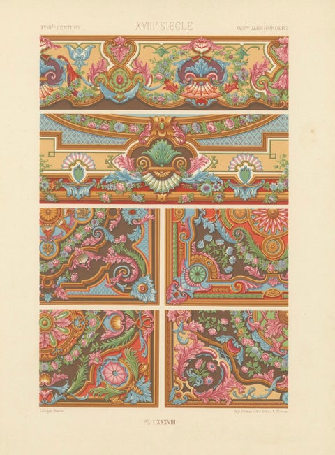 18th Century Rococo Ceiling and Panel Decoration, French Floral Scrolls, 1869, close-up 6