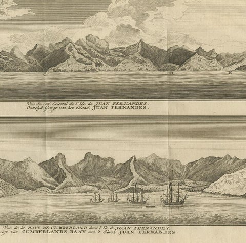 Antique Print of Cumberland Bay and Juan Fernandez Island by Anson, 1749, view 4