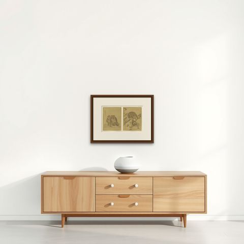 Japanese Monkey Prints: Serene 19th-Century Nature Studies with Peaches, shown framed on a wall