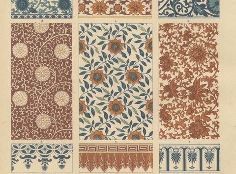 Antique Chinese Decorative Art Prints with Floral and Textile Motifs, 1887, close-up 4