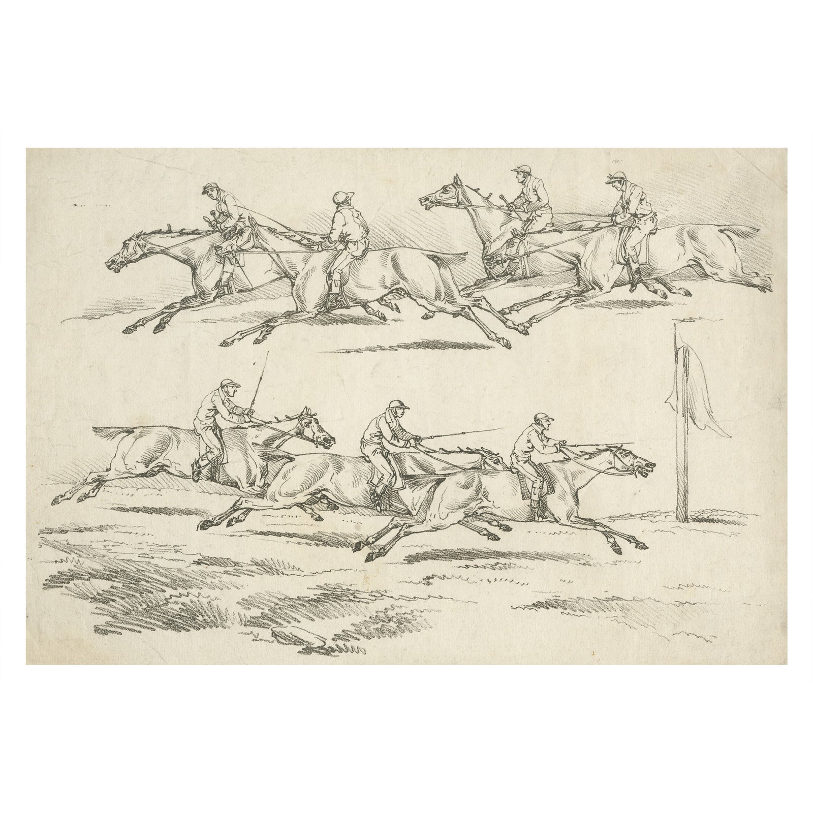 Original Uncolored Antique Engraving of a Horse Race in England, 1817