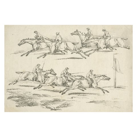 Original Uncolored Antique Engraving of a Horse Race in England, 1817
