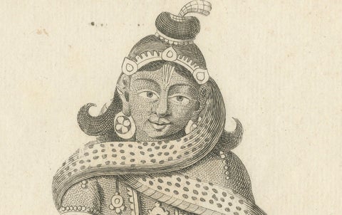 1806 French Print of Quichena: Serpent-Wrapped Deity - Hindu Engraving, close-up 4
