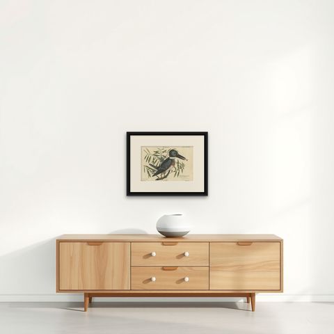 Hand-Colored Engraving of the Kingfisher by Johann Michael Seligmann, ca.1770, shown framed on a wall