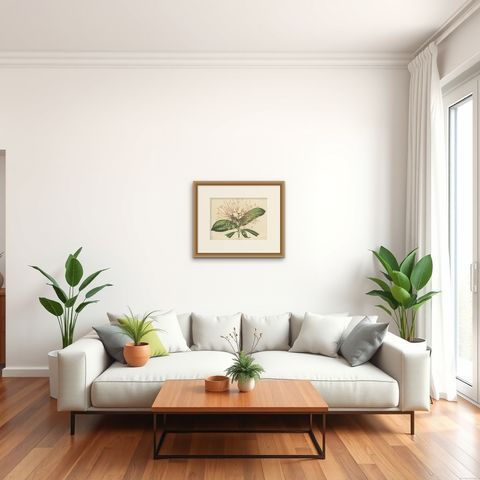 Antique Botany Print of the Ixora Hookeri Plant by Oudemans, circa 1865, shown framed in a room