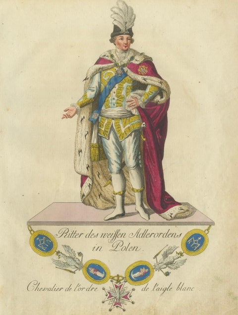 Knight of the White Eagle Order in Poland: Regal Hand-Colored Engraving, 1791, close-up 3