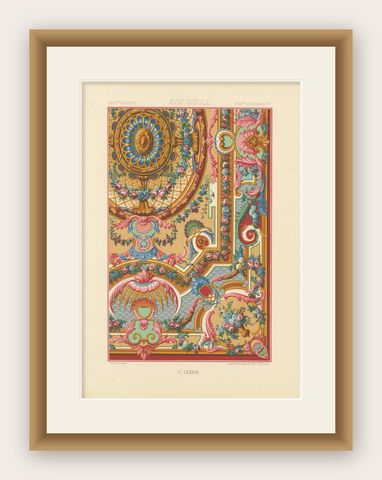 18th Century French Ceiling Design, Rococo Floral and Architectural Ornament, shown framed
