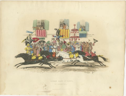 Roman Carnival Horse Race & Festive Corso - 1820 Etching, view 2