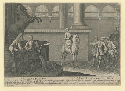 Antique Horse Print of the Correct Posture of Horsemen by Ridinger '1722', view 2