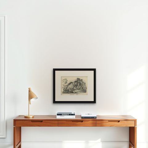 Antique Print of a Swiss Horse, shown framed on a wall