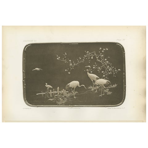 Cranes and Blossoms in a Japanese Ornamental Scene, Heliograph by Audsley 1884
