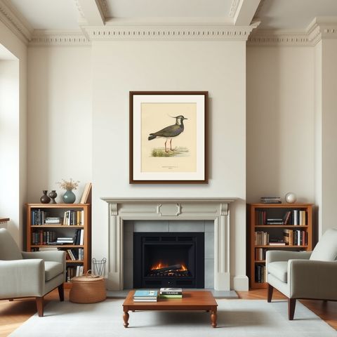 Iridescent Majesty: Vintage Print of The Northern Lapwing by Von Wright, 1929, shown framed in a room