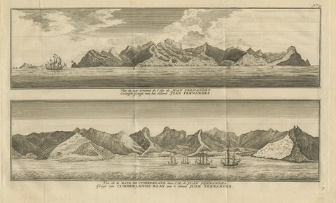 Antique Print of Cumberland Bay and Juan Fernandez Island by Anson, 1749, view 2
