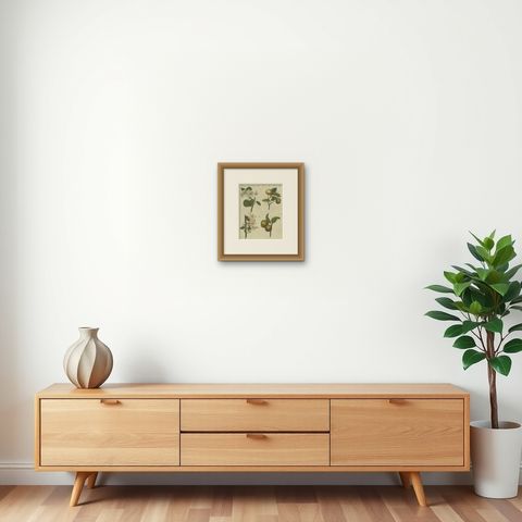 Blossoms and Fruits: Apple and Pear Trees Illustrated in an 1805 Engraving, shown framed on a wall