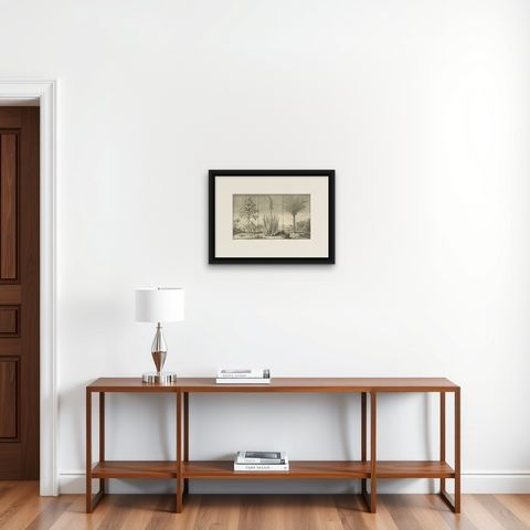 Coffee, Aloe, and Date Trees, Exotic Botanical Engraving, Dutch, c.1730, shown framed on a wall