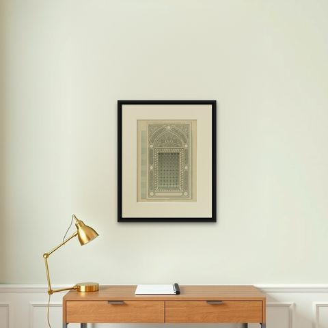 Green Mosque Window, Bursa Turkey, Islamic Architectural Ornament Print, 1924, shown framed on a wall