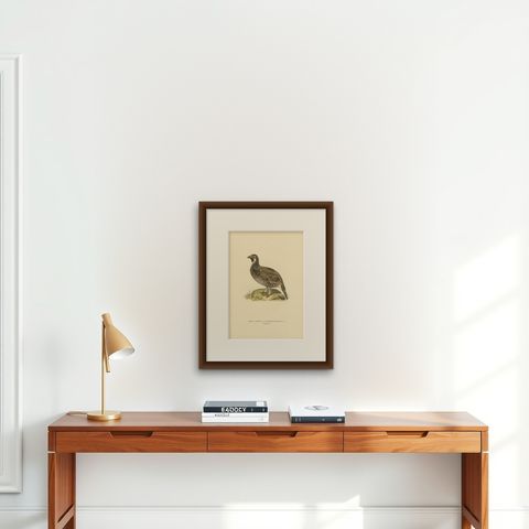 Antique Bird Print of the Hazel Grouse by Von Wright '1927', shown framed on a wall