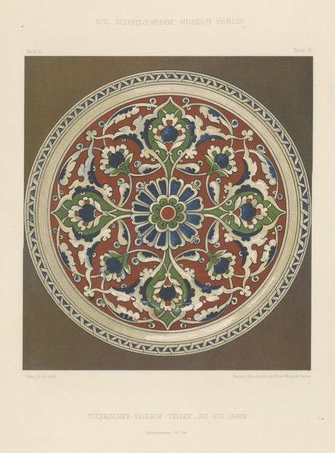 Turkish Faience Plate with Stylized Floral Medallion, J. Lessing, Berlin 1890, close-up 5