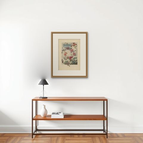 The Elegance of Bengal Roses and Virginia Creeper in Art Nouveau Design, 1896, shown framed on a wall