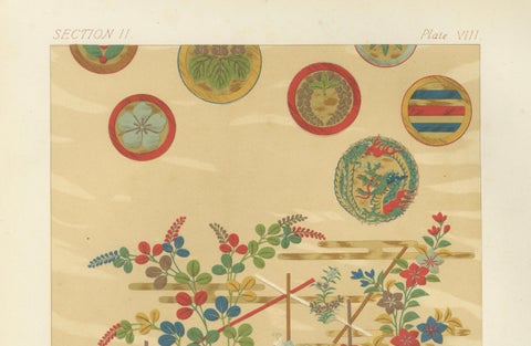 Japanese Floral Motifs on Golden Background: Antique Lithograph, 1880s, close-up 4