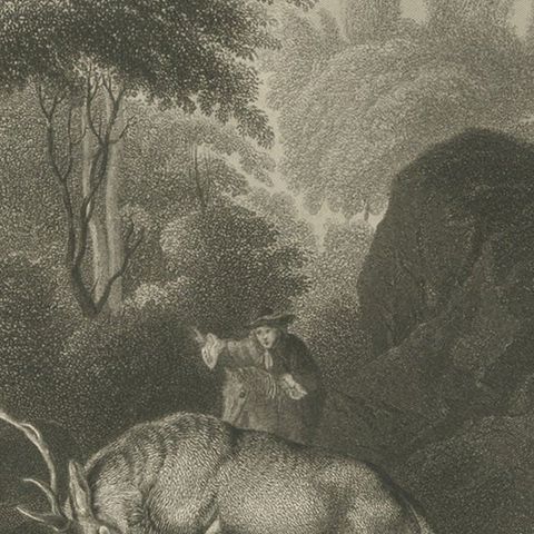 Original Antique Print of Deer Hunting, close-up 2
