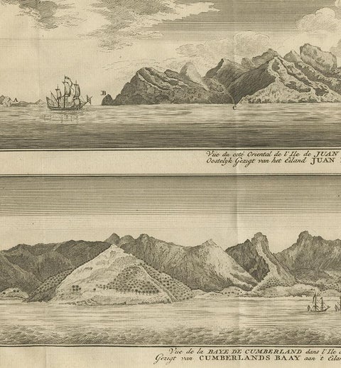 Antique Print of Cumberland Bay and Juan Fernandez Island by Anson, 1749, view 3