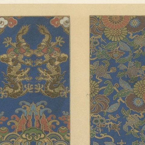 Japanese Chrysanthemum and Cloud Patterns: Antique Lithograph, 1880s, close-up 6