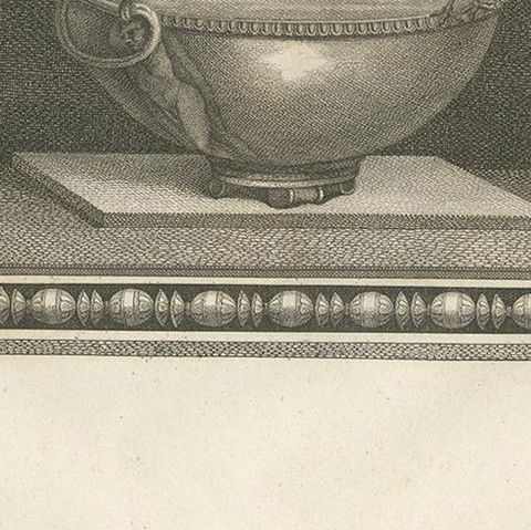 Antique Print of Birds and a Birdbath, circa 1820, close-up 2