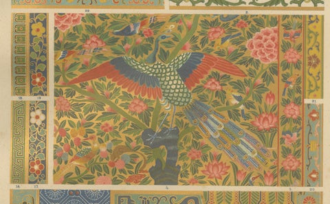 Antique Chinese Decorative Art Prints with Floral and Textile Motifs, 1887, close-up 2