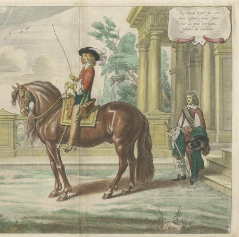 Equestrian Dressage Horse Print Original Handcolored Antique Engraving , 1743, close-up 3