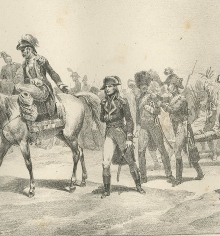 Entry into Syria, Bonaparte Gives Up His Horse, Antique Madou Lithograph, 1827, close-up 3