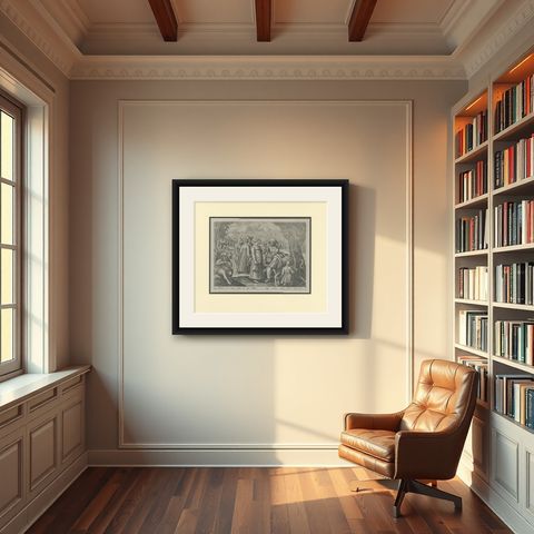Catching Doves in Renaissance Europe: Stradanus & Galle's 1615 Hunting Print, shown framed in a room
