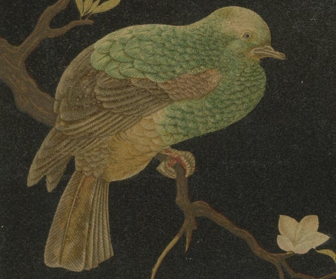 Japanese Bird and Blossom Lacquer Tray: Antique Lithograph, 1880s, close-up 2