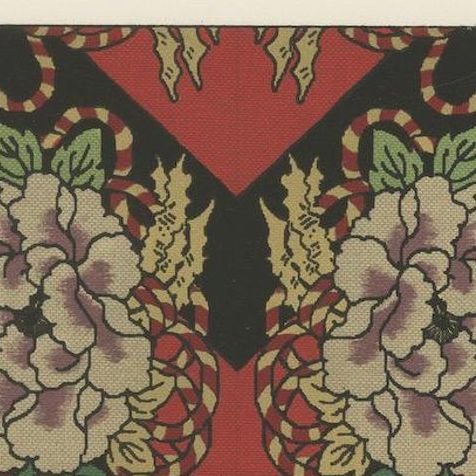 Japanese Floral and Butterfly Textile Pattern: Antique Lithograph, 1880s, close-up 5